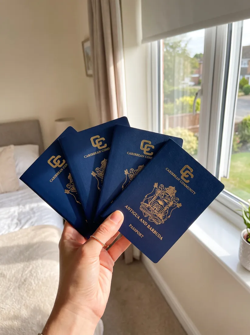 Four passports held in hand